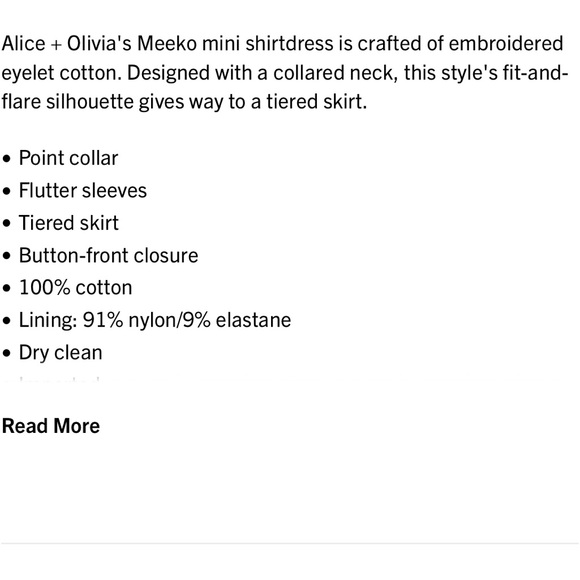 BRAND NEW NWT Alice + Olivia White Meeko Eyelit Embroidered Mini Shirt Dress - Picture 7 of 14